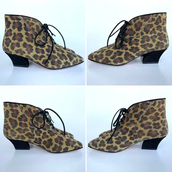 Vintage Leopard Print Suede Lace Up Ankle Booties - Picture 7 of 16